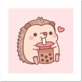 Cute Little Hedgehog Loves Drinking Bubble Tea Posters and Art